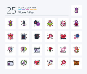 Womens Day 25 Line Filled icon pack including eight. roses. chat. flower. women