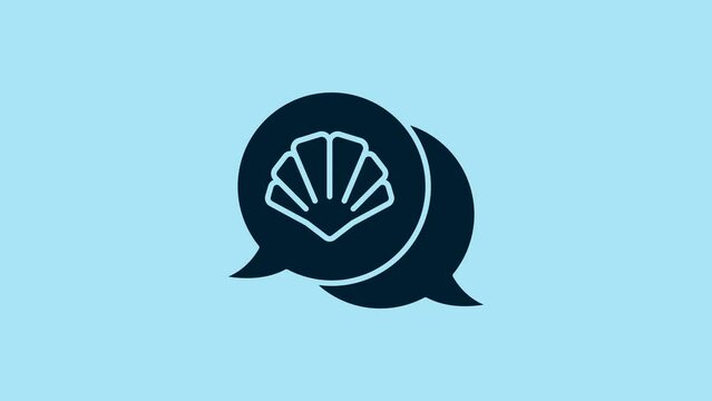Blue Scallop sea shell icon isolated on blue background. Seashell sign. 4K Video motion graphic animation