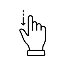 Hand Finger Swipe and Drag Down Line Icon. Pinch Screen, Rotate on Screen Linear Pictogram. Gesture Slide Down Outline Icon. Editable Stroke. Isolated Vector Illustration