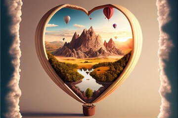 Red heart shaped balloon. AI generated art illustration.	
