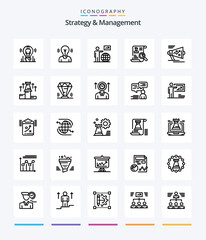 Creative Strategy And Management 25 OutLine icon pack  Such As loudspeaker. marketing. arrow. search. cv