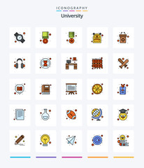 Creative University 25 Line FIlled icon pack  Such As presentation. backpack. gold. student. bag