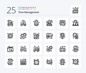 Time Management 25 Line icon pack including time. dinner. time. couple. secure