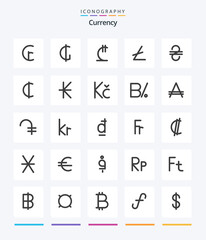 Creative Currency 25 Flat icon pack  Such As ukraine. hryvna. lari. cryptocurrency. lite coin