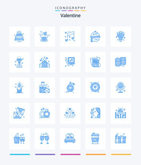 Creative Valentine 25 Blue icon pack  Such As bouquet. heart. music. wedding. dish