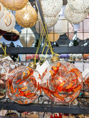 Original unusual glass orange balls to decorate the Christmas tree.