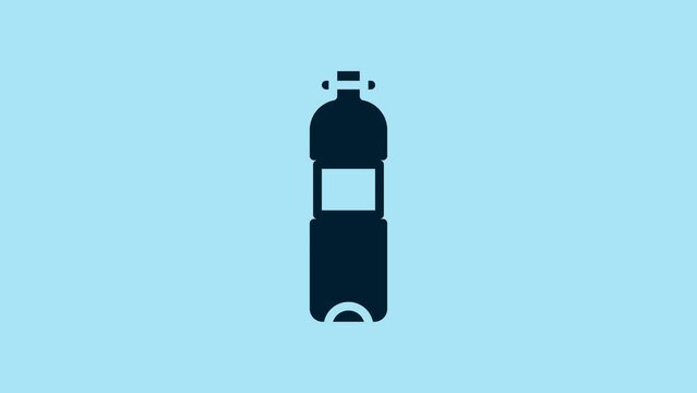 Blue Bottle of water icon isolated on blue background. Soda aqua drink sign. 4K Video motion graphic animation