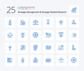 Strategic Management And Strategic Market Research 25 Blue Color icon pack including bulb. break. chess. crash. technology