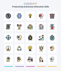 Creative Productivity And Business Motivation Skills 25 Line FIlled icon pack  Such As list. begin. work. inspirating. idea