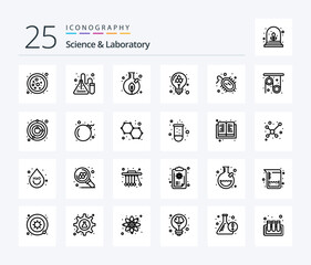 Science 25 Line icon pack including disease. molecule. leaf. model. bulb