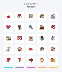 Creative Valentine 25 Line FIlled icon pack  Such As laptop. heart. . love. wedding