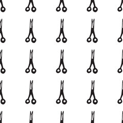 Scissor seamless pattern. Hand drawn professional pair of scissors cutting hair. Craft and scissoring. Vector print on white background