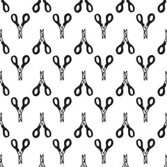 Scissor seamless pattern. Hand drawn professional pair of scissors cutting hair. Craft and scissoring. Vector print on white background