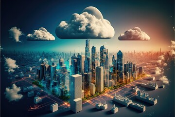 Smart city. Smart city cloud computing concept. AI