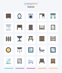 Creative Interior 25 Flat icon pack  Such As stage. curtain. interior. office. furniture