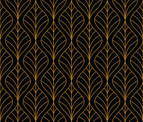 Modern floral art deco seamless pattern. Vector damask illustration with leaves. Decorative botanical background. - 562531004