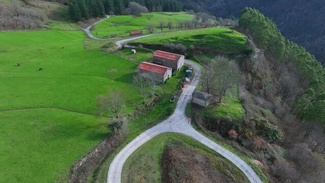 Landscape from the Hermitage of San Isidro in Sobrepe&ntilde;a, near Monta&ntilde;an and Pando. Aerial view. Ilsos de Ribacoba. Arma&ntilde;on Natural Park. Valley of Carranza. Biscay. Basque Country. Spain. Europe