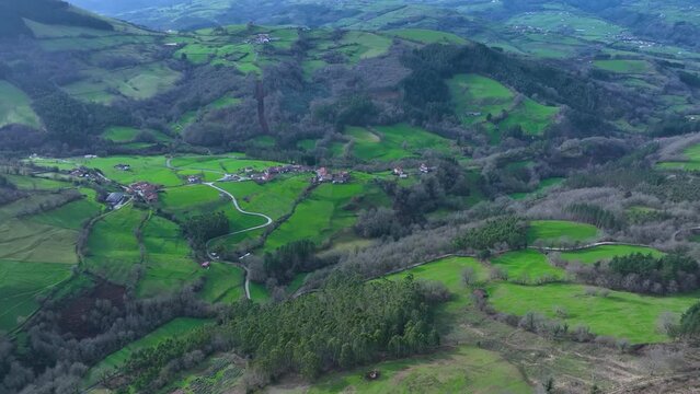 Landscape from the Hermitage of San Isidro in Sobrepe&ntilde;a, near Monta&ntilde;an and Pando. Aerial view. Ilsos de Ribacoba. Arma&ntilde;on Natural Park. Valley of Carranza. Biscay. Basque Country. Spain. Europe