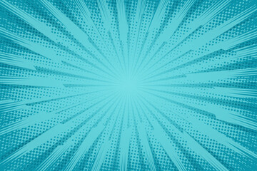 Blue comics background. Abstract lines backdrop. Bright sunrays. Design frames for title book. Texture explosive polka. Beam action. Pattern motion flash. Rectangle fast boom. Vector illustration