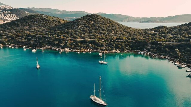 Beautiful lagoon with yachts in Kas town, Antalya province, Turkey
