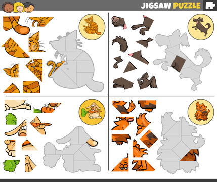 jigsaw puzzle games set with cartoon pets