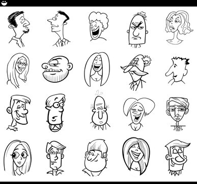 cartoon people characters faces and emotions set