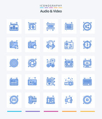 Creative Audio And Video 25 Blue icon pack  Such As music. arrow. movie. recorder. cassette