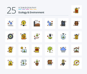 Fototapeta na wymiar Ecology And Environment 25 Line Filled icon pack including energy. ecology. factory. drop. aqua