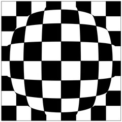 schachbrett als vektorgrafik aus je 32 schwarzen und weißen quadraten mittig kugelförmig verzerrt