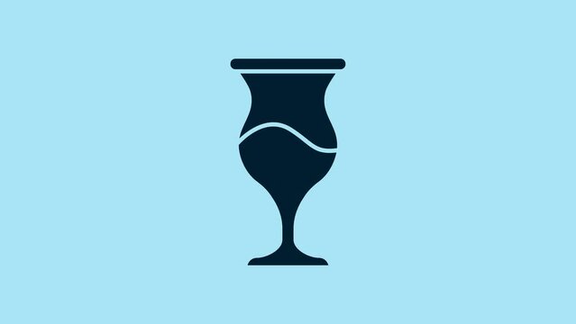 Blue Jewish goblet icon isolated on blue background. Jewish wine cup for kiddush. Kiddush cup for Shabbat. 4K Video motion graphic animation