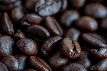 Close-up of roasted coffee beans.