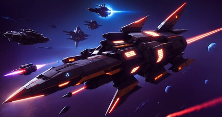 Open space starships illustrations in 4K. High quality 