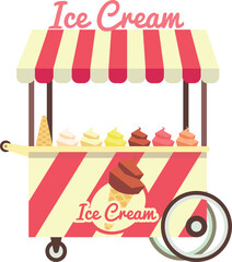 Ice cream cart. Cartoon street food icon