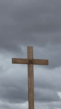 Vertical Video Christian Cross with Storm Clouds Timelapse Close up
