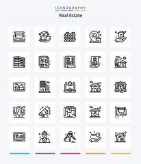 Creative Real Estate 25 OutLine icon pack  Such As building . . real . security. protection