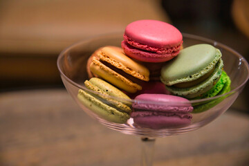 macaroons on wooden table