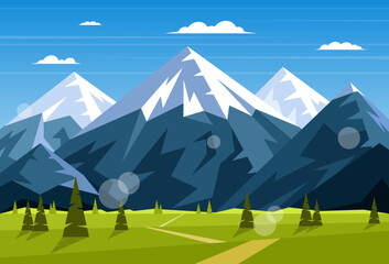 Fototapeta premium Mountain landscape. Blue sky and mountain range at sunrise