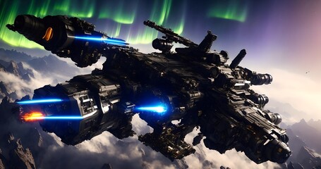Open space starships illustrations in 4K. High quality 