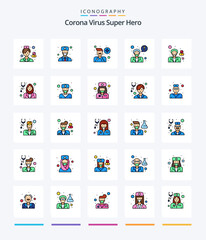Creative Corona Virus Super Hero 25 Line FIlled icon pack  Such As avatar. ask a doctor. male avatar. doctor. people