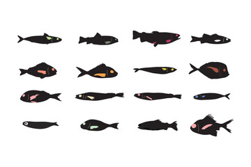 Cute black silhouette fish vector illustration icon. Tropical fish, sea fish, aquarium fish