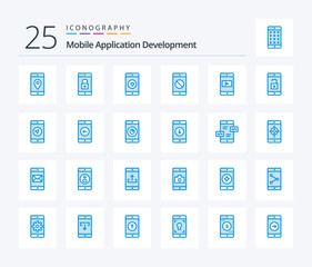 Mobile Application Development 25 Blue Color icon pack including mobile. disabled application. mobile. heart. mobile application