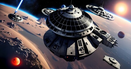 Open space starships illustrations in 4K. High quality 