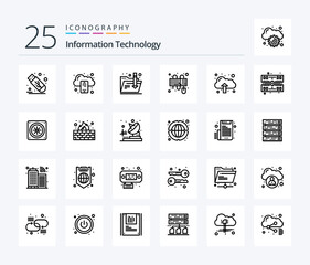 Information Technology 25 Line icon pack including upload. cloud. download. mouse. interface