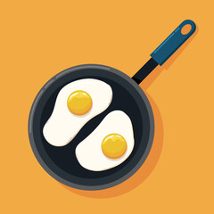 Two fried eggs in a frying pan. Breakfast concept. 