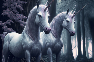 Two grey, magical unicorns. 