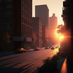 Fototapeta na wymiar Sunset in the city Generative AI