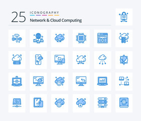 Network And Cloud Computing 25 Blue Color icon pack including web page. database. cloud. data. big