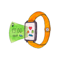 Modern technologies and active lifestyle, Health checking during sports training, looking at smartwatch, sports lifestyle advertising