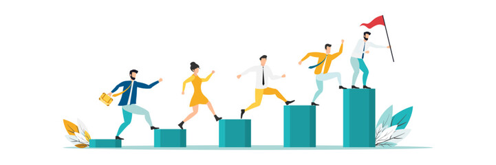 business mentor helps improve, holding stairs steps, mentorship, upskills, climb help, self development strategy flat.