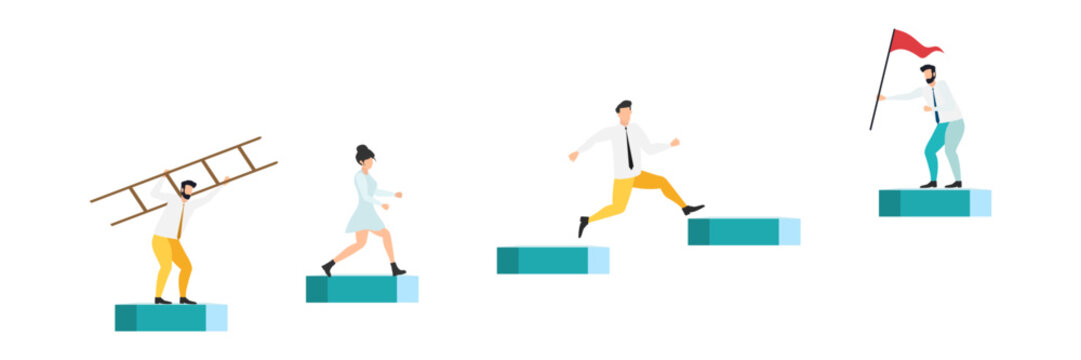 business mentor helps improve, holding stairs steps, mentorship, upskills, climb help, self development strategy flat.